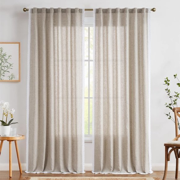 Curtains Gray with Lace Trim - BRAND NEW - Picture 1 of 5